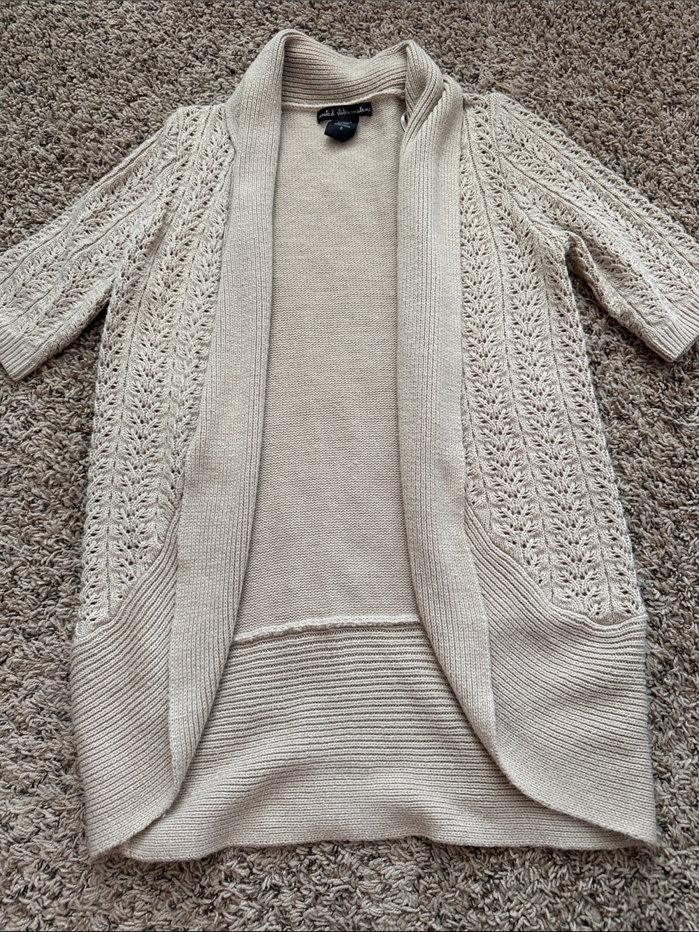 united states sweaters Cream Open-Front Knit Cardigan with Lace Panels